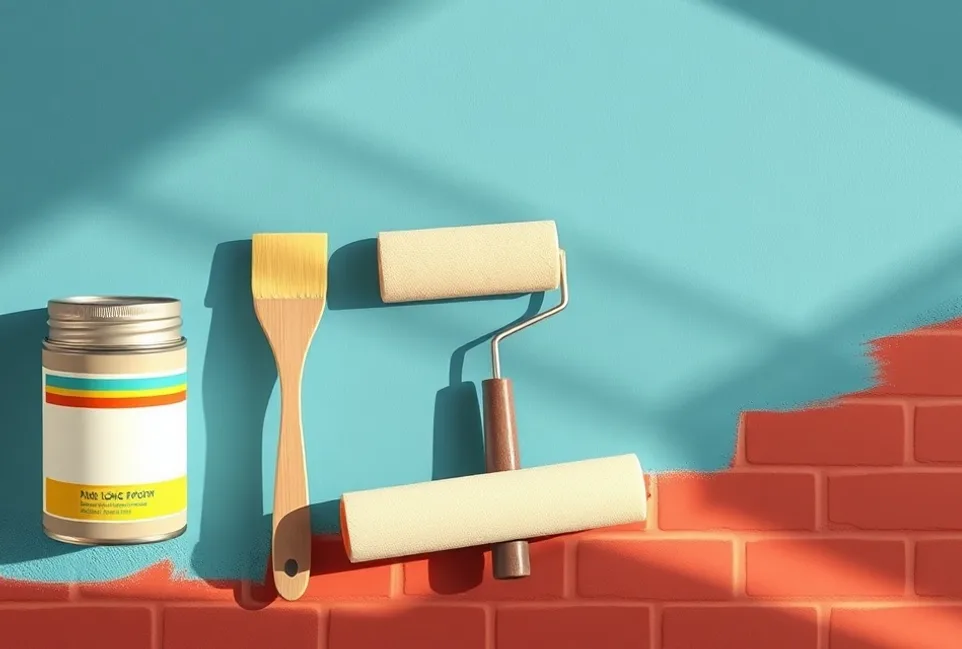 Outils de peinture disposés dans l'ordre des étapes du chantier